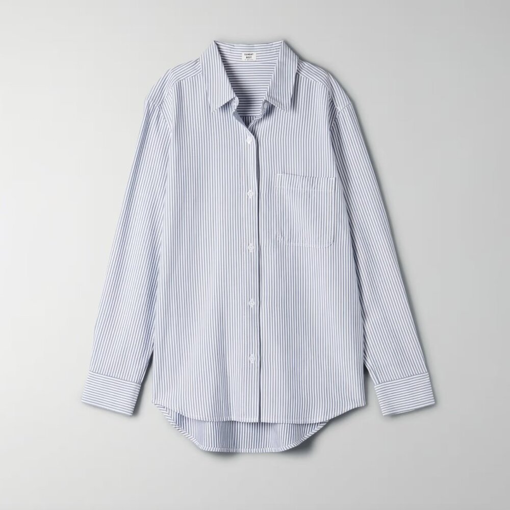 Aritzia Light Blue and White Striped Button-Down Shirt